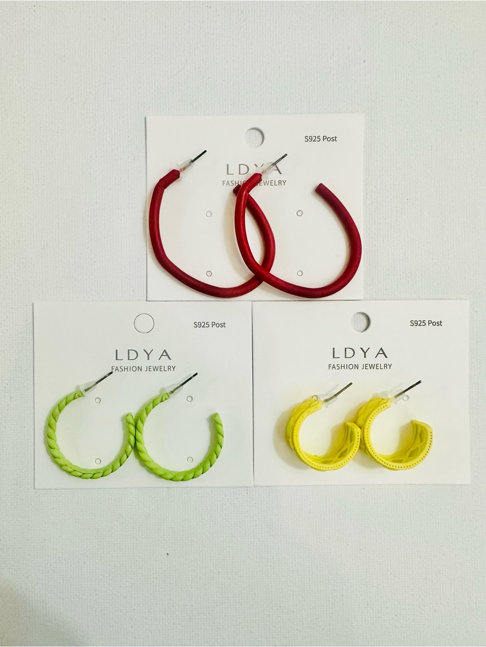 3-Pair Colorful Statement Hoop Earrings Bundle Red Green Yellow